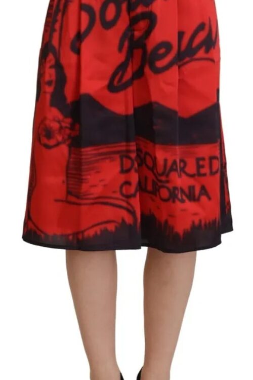 Dsquared² Red Printed High Waist Wide Leg Cropped Pants