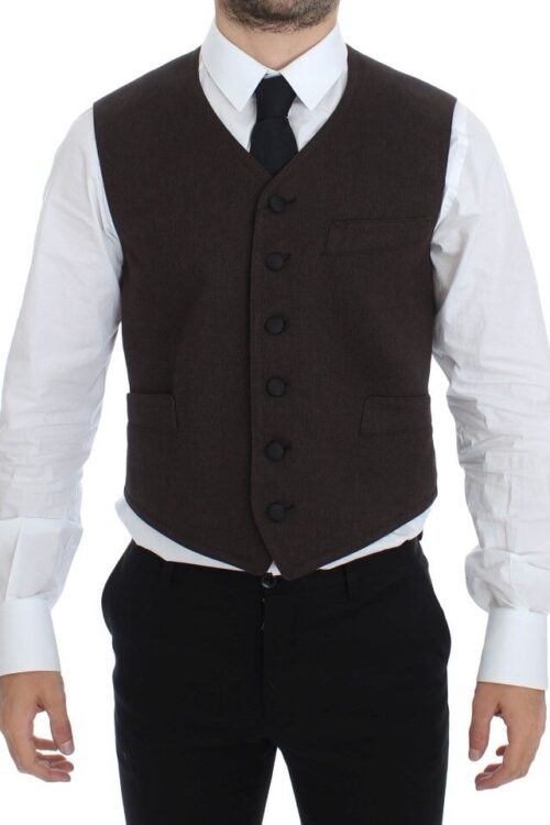 Dolce & Gabbana Elegant Brown Cotton Blend Dress Vest