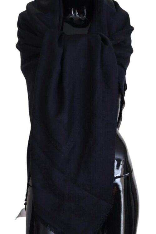 Dolce & Gabbana Elegant Silk-Wool Fringed Scarf in Dark Blue