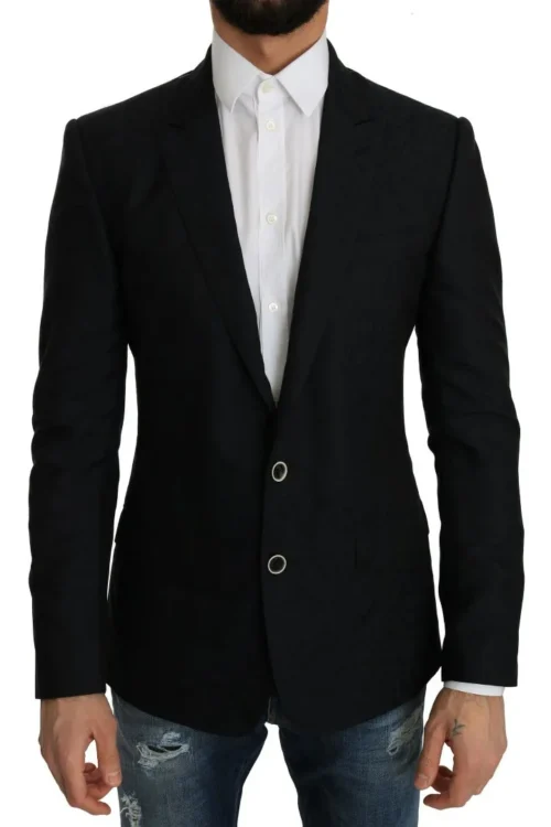 Dolce & Gabbana Blue Jacquard Slim Floral Jacket Blazer