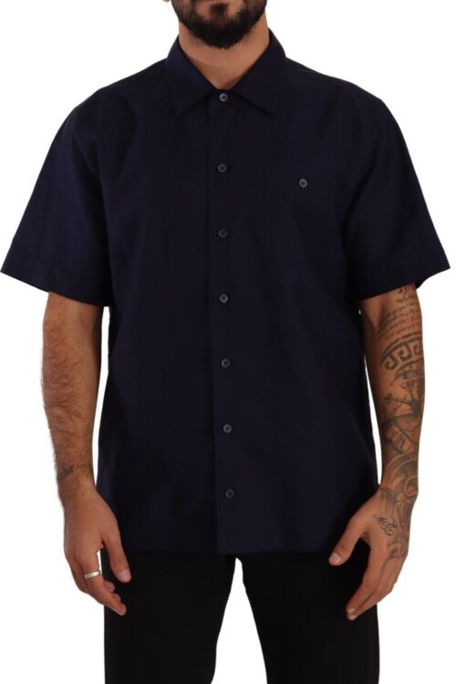 Dolce & Gabbana Elegant Navy Blue Button-Down Casual Shirt