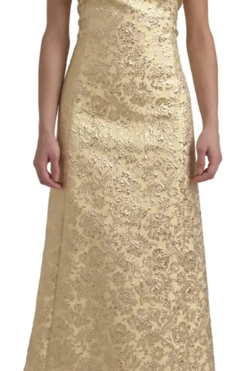 Dolce & Gabbana Gold Floral Jacquard Sheath A-line Long Dress