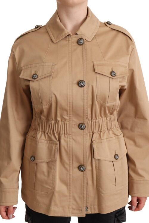 Dolce & Gabbana Chic Beige Button Down Coat with Embellishments