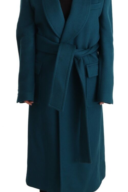 Dolce & Gabbana Elegant Blue Green Wool-Anogra Wrap Coat