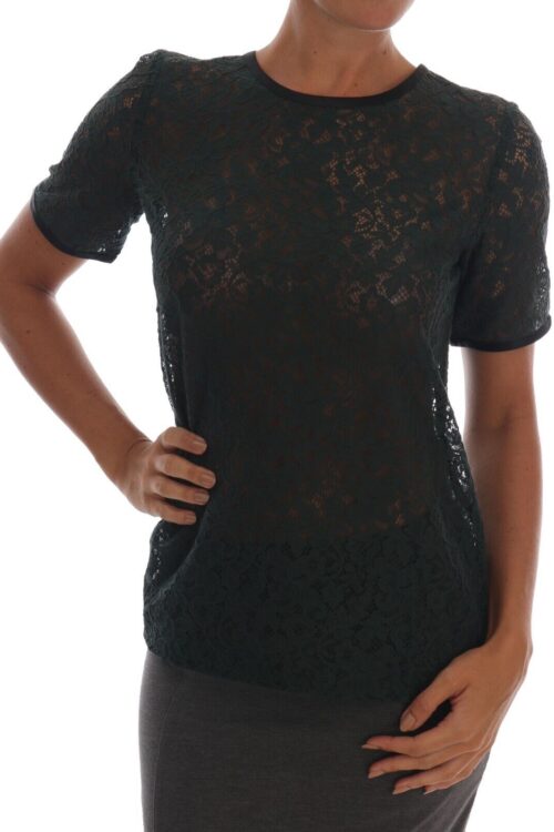 Dolce & Gabbana Dark Green Floral Lace Short Sleeve Blouse
