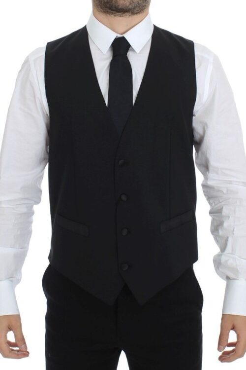 Dolce & Gabbana Elegant Silk-Wool Black Dress Vest