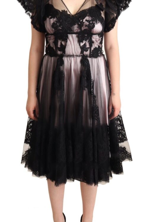 Dolce & Gabbana Chic Black Floral Lace Midi Dress