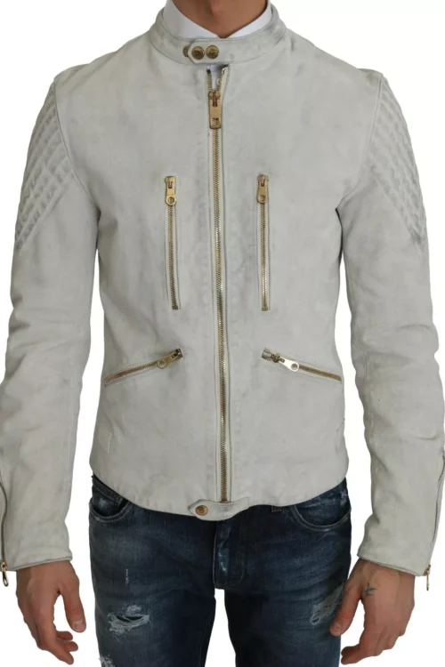 Dolce & Gabbana Leather White Biker Motorcycle Jacket