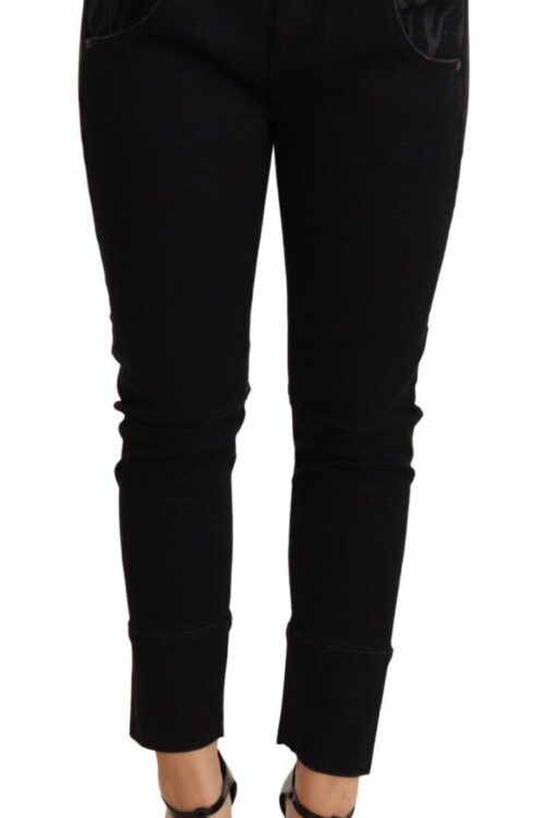 Ermanno Scervino Chic Low Waist Skinny Black Cotton Trousers