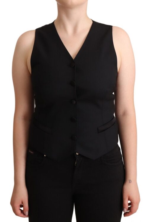 Dolce & Gabbana Elegant Black Vest Top with Button Detail