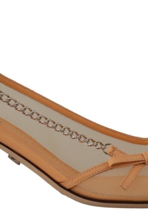 Dolce & Gabbana Elegant Beige Mesh Pumps with Silver Chains