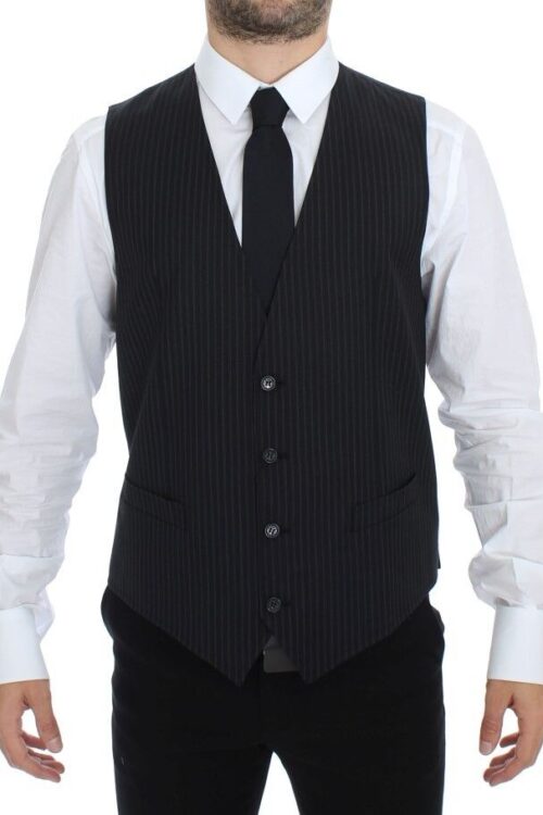Dolce & Gabbana Elegant Gray Striped Dress Vest