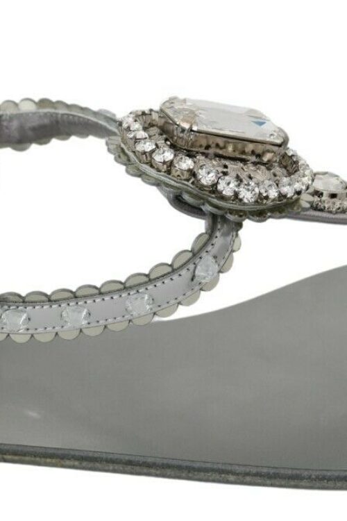 Dolce & Gabbana Elegant Silver Flats with Crystal Embellishments
