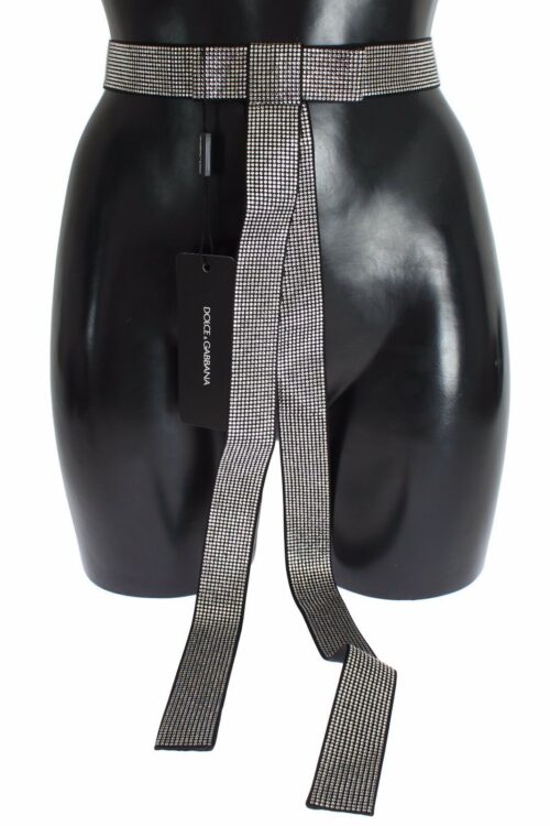 Dolce & Gabbana Black Silk Crystal Bow Waist Belt Elegance