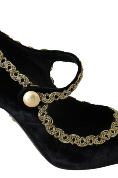 Dolce & Gabbana Elegant Gold-Embroidered Black Velvet Pumps