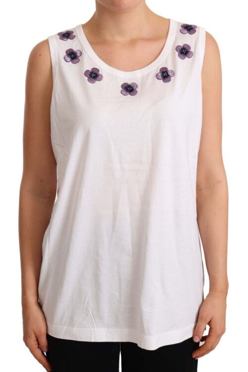 Dolce & Gabbana Floral Trim Logo Tank Top in White