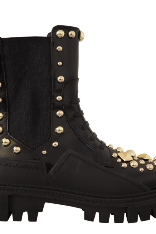 Dolce & Gabbana Studded Leather Combat Boots with Embroidery