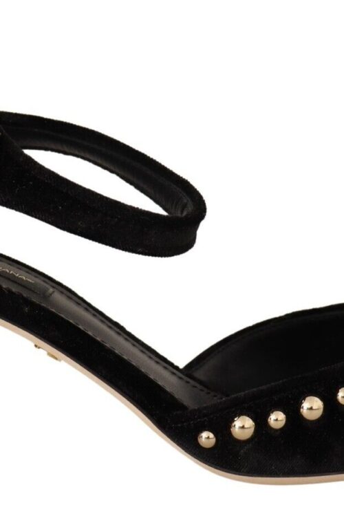 Dolce & Gabbana Elegant Velvet Studded Heels with Floral Accent
