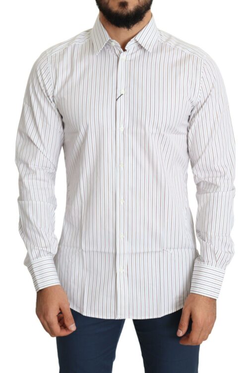 Dolce & Gabbana Elegant White Striped Cotton Dress Shirt