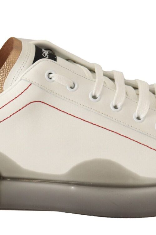 Dolce & Gabbana Elegant White & Gold Leather Sneakers