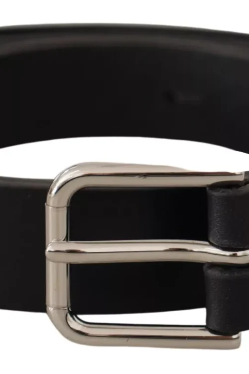 Dolce & Gabbana Black Classic Calf Leather Metal Box Buckle Belt