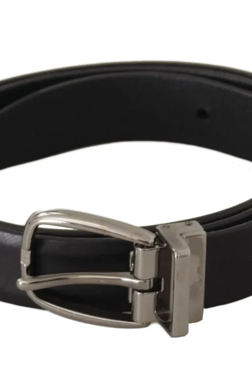 Dolce & Gabbana Black Classic Leather Silver Tone Metal Buckle Belt