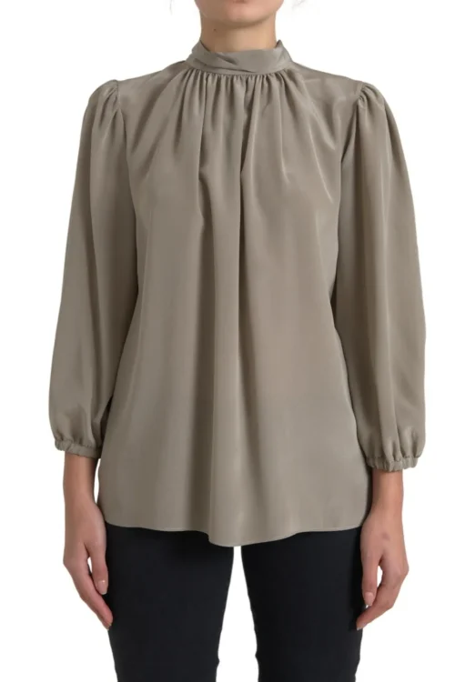 Dolce & Gabbana Gray Mock Neck Long Sleeves Top Blouse