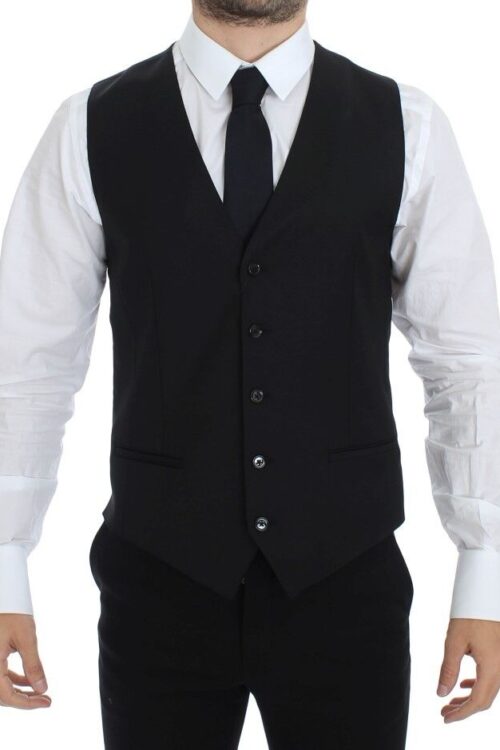 Dolce & Gabbana Elegant Black Wool Silk Dress Vest