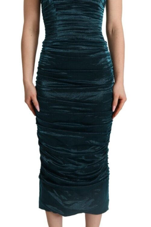 Dolce & Gabbana Turquoise Draped Satin Midi Dress