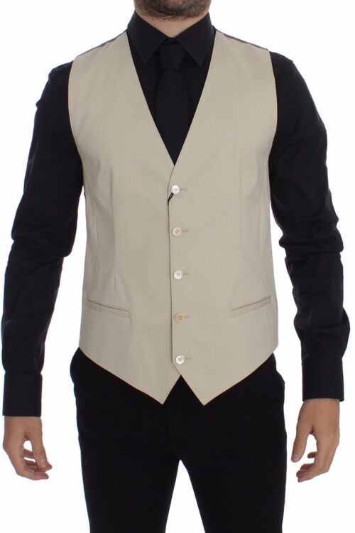 Dolce & Gabbana Elegant Beige Cotton Blend Dress Vest