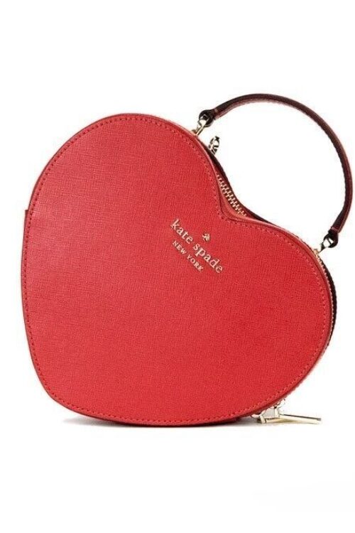 Kate Spade Love Shack Candied Cherry Saffiano Top Handle Heart Crossbody Handbag Red