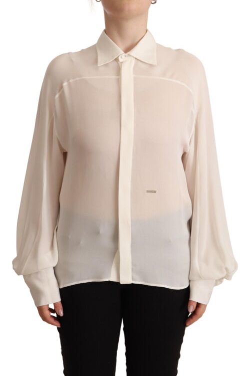 Dsquared² Elegant Off White Silk Long Sleeve Blouse