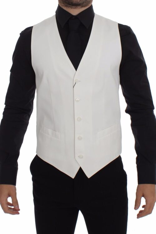 Dolce & Gabbana Elegant White Cotton Silk Dress Vest