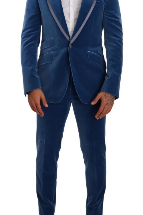 Dolce & Gabbana Elegant Velvet Blue Slim Fit Suit