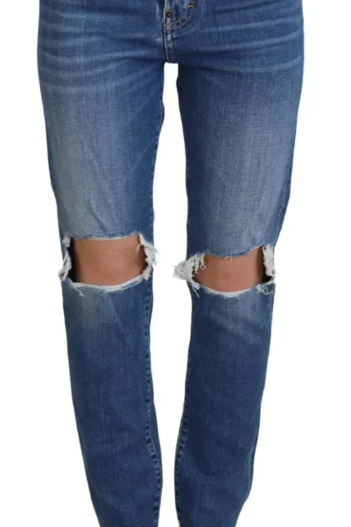 Dsquared² Cool Girl Blue Distressed Mid Waist Denim Jeans