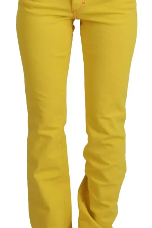 Dsquared² Yellow Cotton Mid Waist Flare Denim Trouser Jeans
