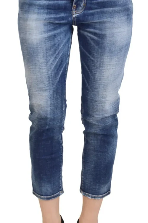 Dsquared² Blue Cotton Mid Waist Cropped Denim Jeans Cool Girl