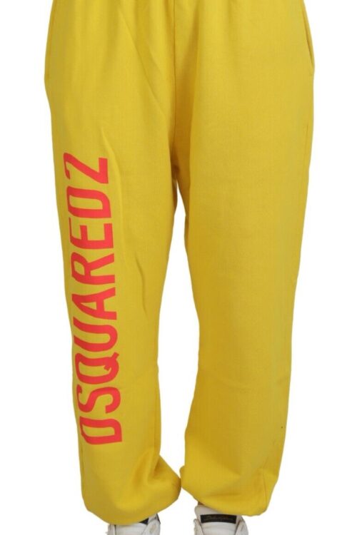 Dsquared² Yellow Mid Waist Logo Print Jogger Trouser Pants