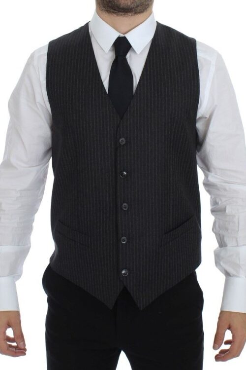 Dolce & Gabbana Elegant Gray Striped Wool Dress Vest