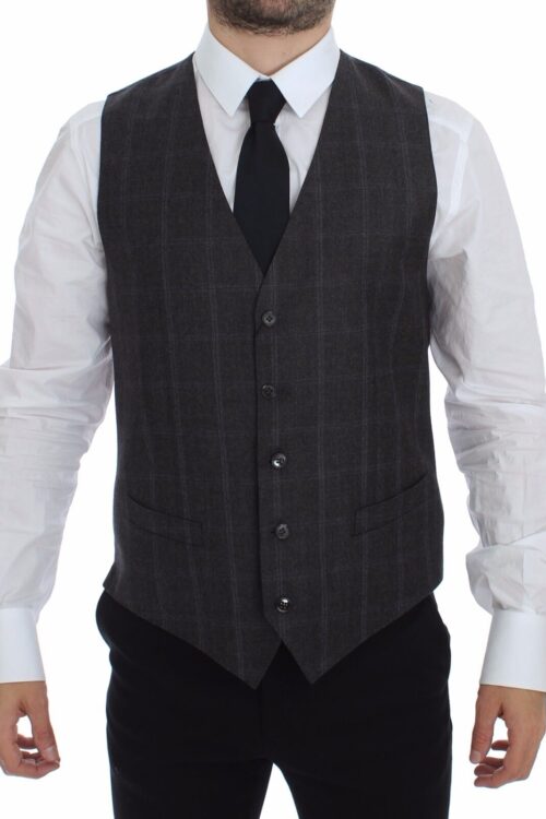 Dolce & Gabbana Elegant Checkered Wool Dress Vest