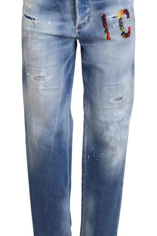 Dsquared² Blue Icon High Waist Straight Denim Jeans Boston