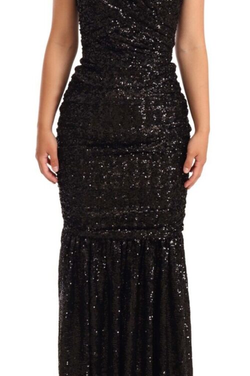 Dolce & Gabbana Elegant Black Sequined Open Shoulder Gown