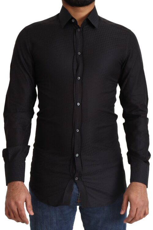 Dolce & Gabbana Elegant Black Cotton Gold Dress Shirt