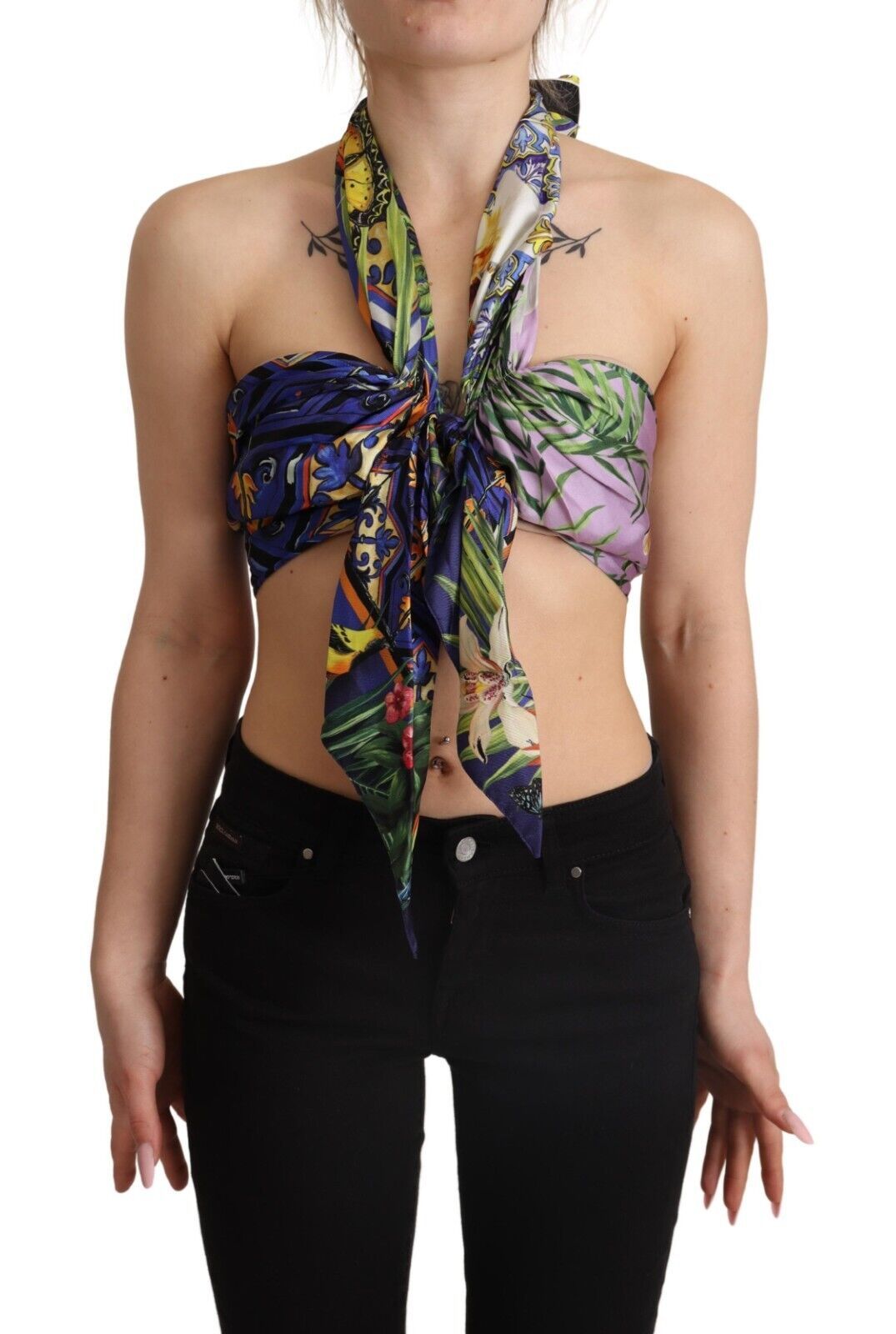 Dolce & Gabbana Sumptuous Silk Halter Cropped Top – Multicolor