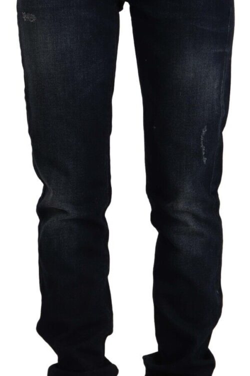 GF Ferre Chic Mid-Waist Skinny Jeans in Dark Blue Wash