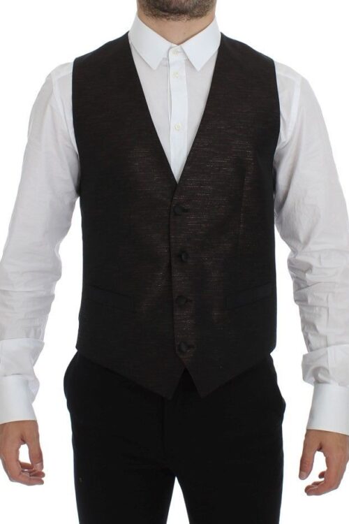 Dolce & Gabbana Elegant Brown Black Wool Blend Dress Vest