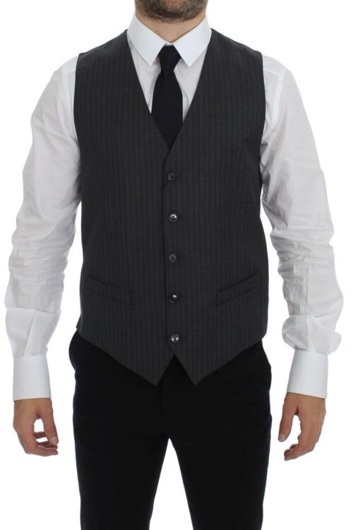 Dolce & Gabbana Elegant Gray Striped Wool Dress Vest