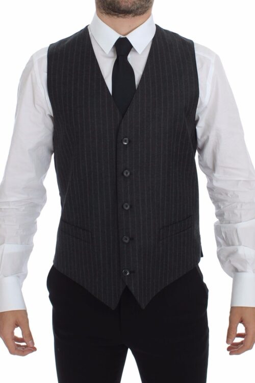 Dolce & Gabbana Elegant Gray Striped Dress Vest