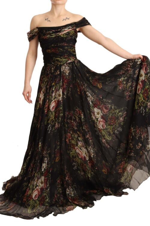 Dolce & Gabbana Floral Silk Off-Shoulder Long Dress
