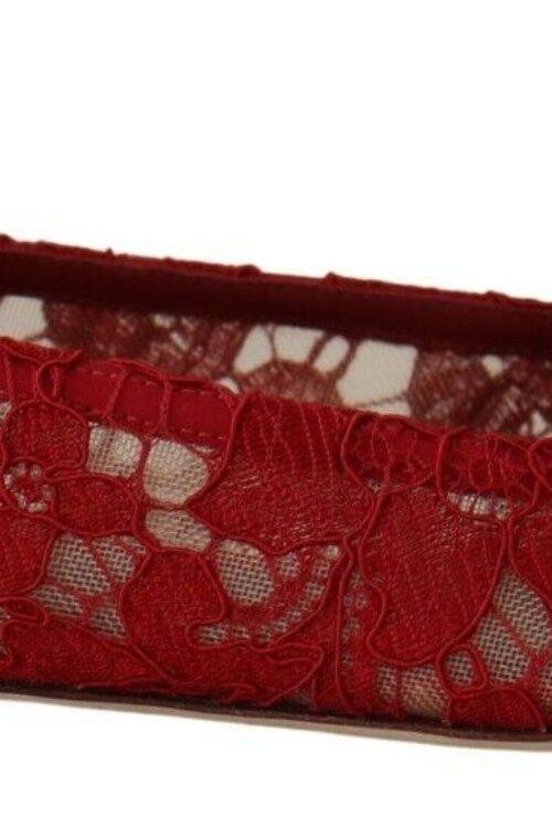 Dolce & Gabbana Radiant Red Lace Ballet Flats with Crystal Buckle